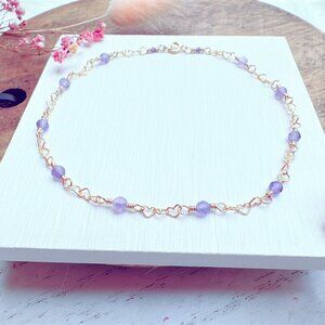 New Mini Amethyst Heart Chain Anklet | Handmade in BC